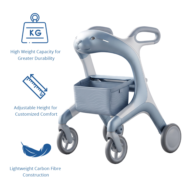 CR3067  New Design Carbon Fiber Rollator Walker with Seal Inspired Design, Soft Blue White Finish and OEM ODM Service