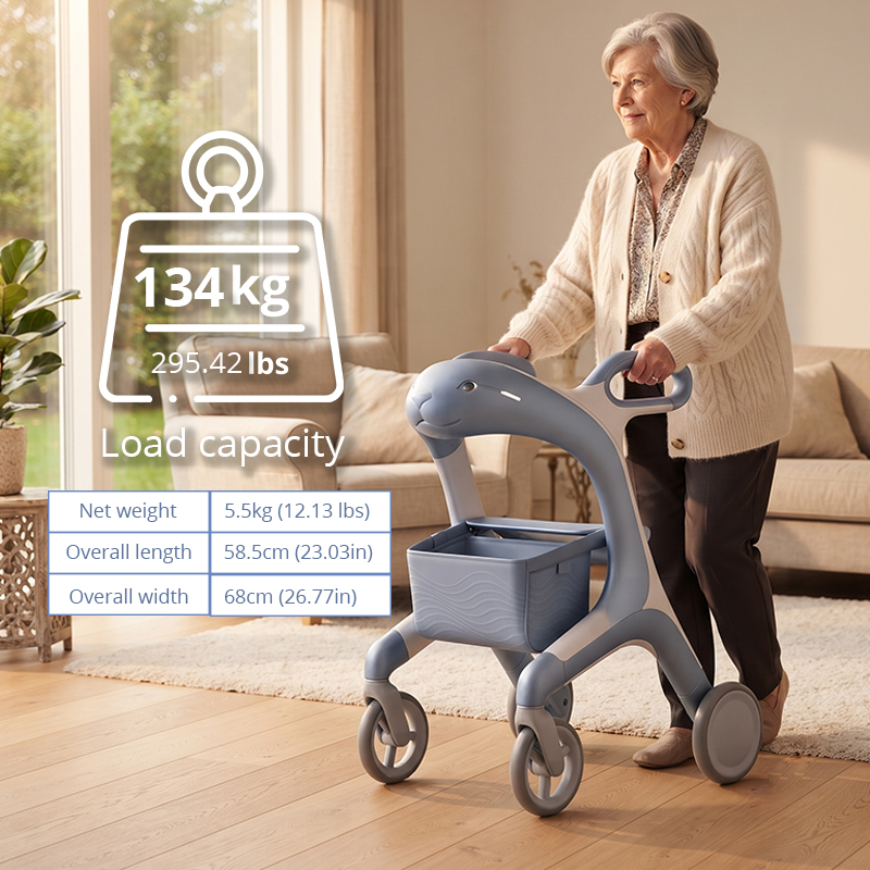 CR3067  New Design Carbon Fiber Rollator Walker with Seal Inspired Design, Soft Blue White Finish and OEM ODM Service