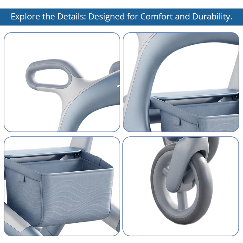 CR3067  New Design Carbon Fiber Rollator Walker with Seal Inspired Design, Soft Blue White Finish and OEM ODM Service