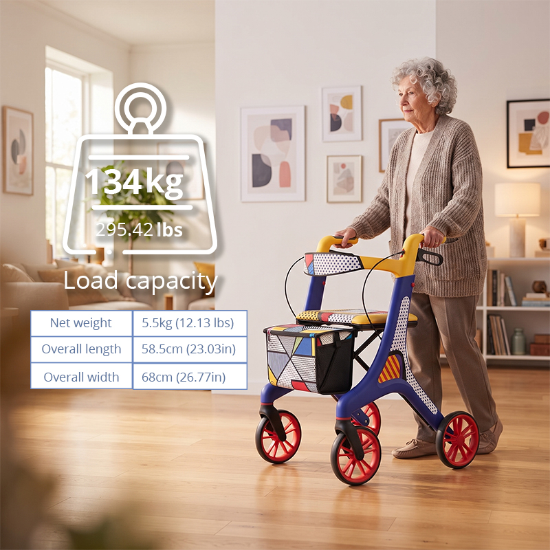 CR3070  New Design Carbon Fibre Rollator Walker with Artistic Geometric Decal Design Lightweight Folding Senior Mobility Aid