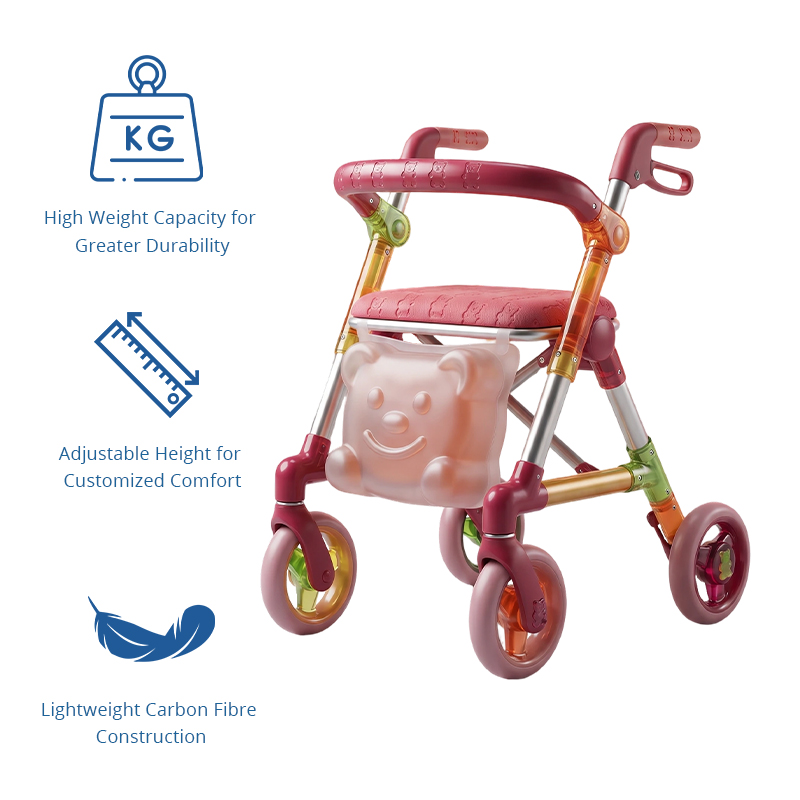 CR3075   New Design Future Concept Carbon Fibre Rollator Walker with Colorful Gradient Frame & Transparent Smile Bag Customization