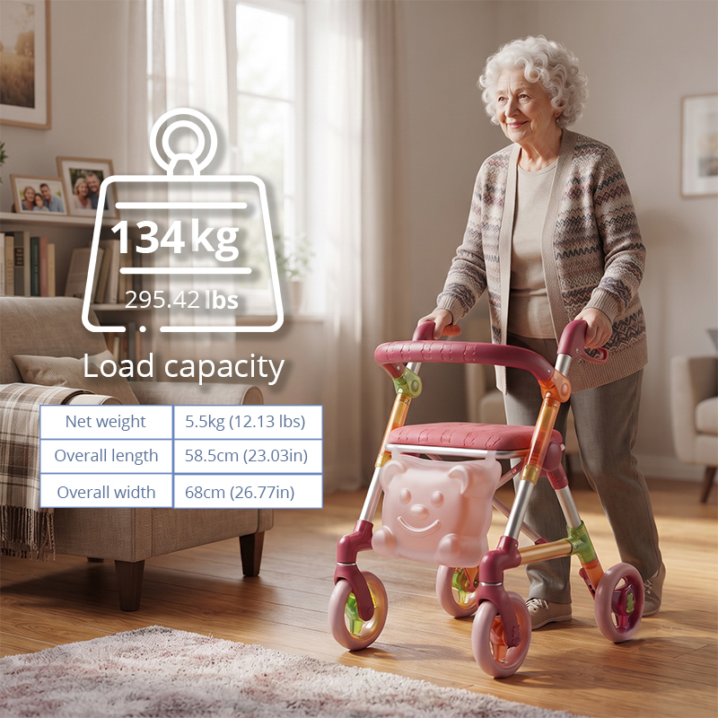 CR3075   New Design Future Concept Carbon Fibre Rollator Walker with Colorful Gradient Frame & Transparent Smile Bag Customization