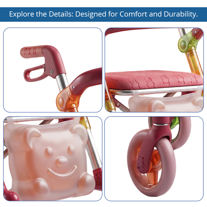 CR3075   New Design Future Concept Carbon Fibre Rollator Walker with Colorful Gradient Frame & Transparent Smile Bag Customization