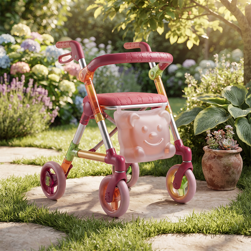 CR3075   New Design Future Concept Carbon Fibre Rollator Walker with Colorful Gradient Frame & Transparent Smile Bag Customization