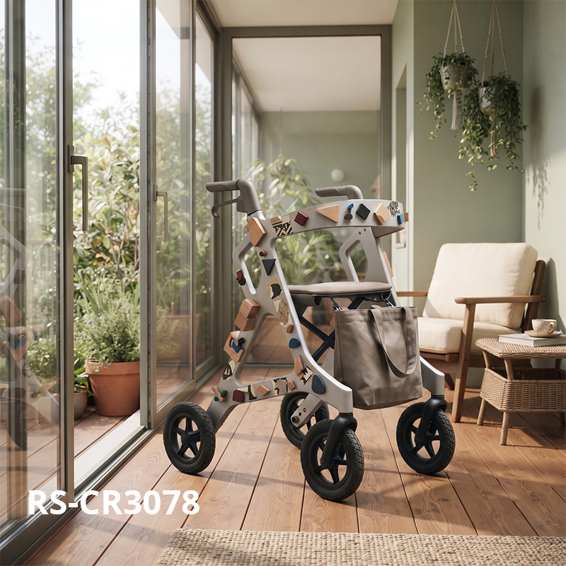 CR3078   New Design Carbon Fibre Rollator Walker for Seniors with Artistic Geometric Pattern Lightweight Frame OEM  Custom Mobility Aid