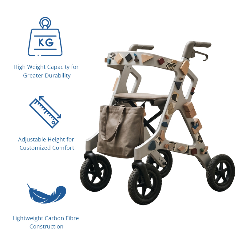 CR3078   New Design Carbon Fibre Rollator Walker for Seniors with Artistic Geometric Pattern Lightweight Frame OEM  Custom Mobility Aid