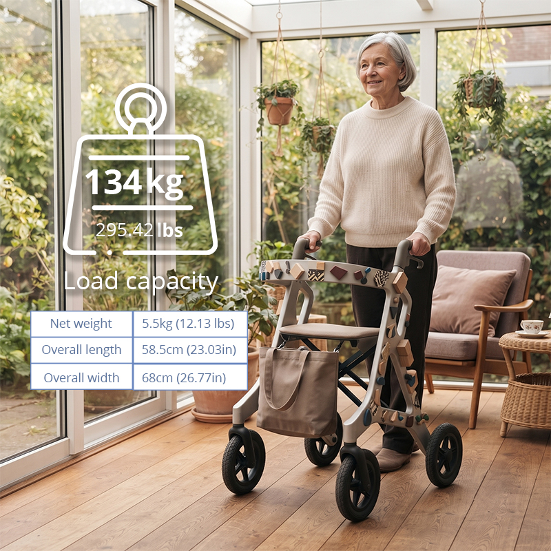 CR3078   New Design Carbon Fibre Rollator Walker for Seniors with Artistic Geometric Pattern Lightweight Frame OEM  Custom Mobility Aid