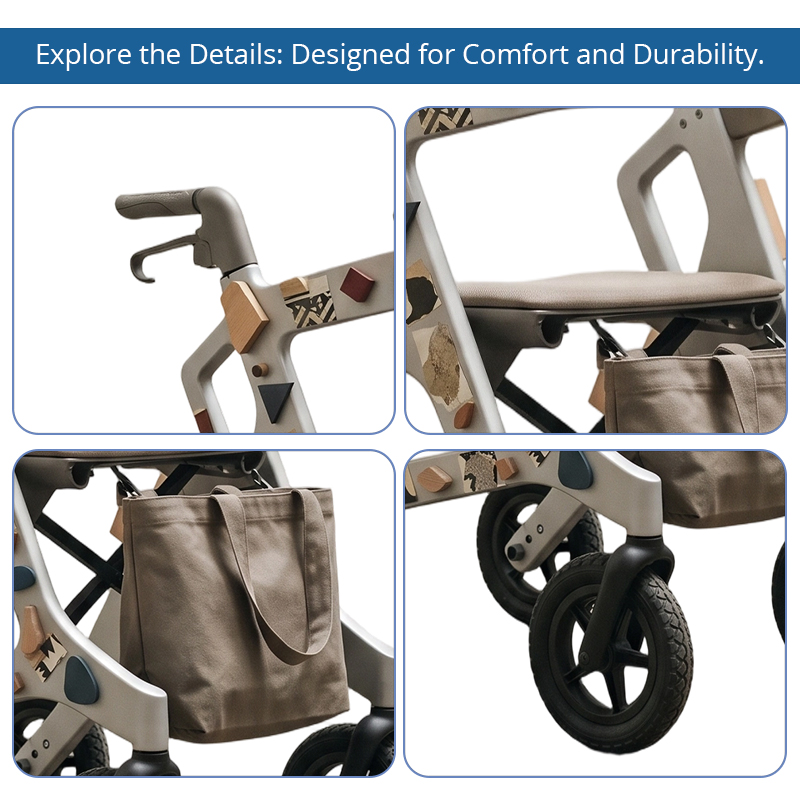 CR3078   New Design Carbon Fibre Rollator Walker for Seniors with Artistic Geometric Pattern Lightweight Frame OEM  Custom Mobility Aid