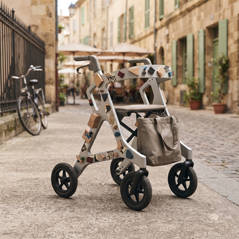 CR3078   New Design Carbon Fibre Rollator Walker for Seniors with Artistic Geometric Pattern Lightweight Frame OEM  Custom Mobility Aid