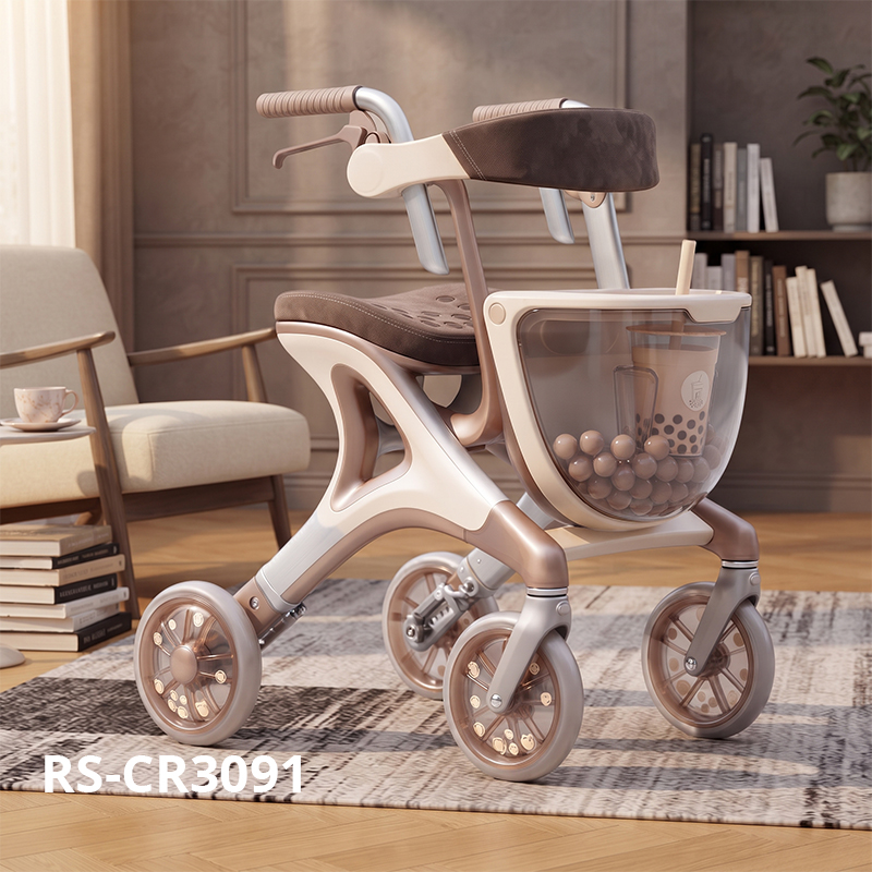 CR3091   New Design Carbon Fiber  Rollator Walker for Seniors | Glacier Blue Aluminum Frame Ergonomic Seat & Custom Mobility Solutions