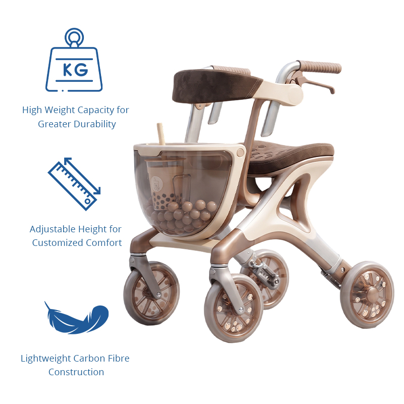 CR3091   New Design Carbon Fiber  Rollator Walker for Seniors | Glacier Blue Aluminum Frame Ergonomic Seat & Custom Mobility Solutions