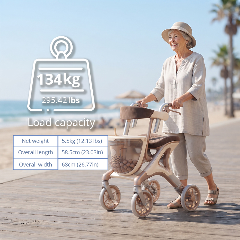 CR3091   New Design Carbon Fiber  Rollator Walker for Seniors | Glacier Blue Aluminum Frame Ergonomic Seat & Custom Mobility Solutions