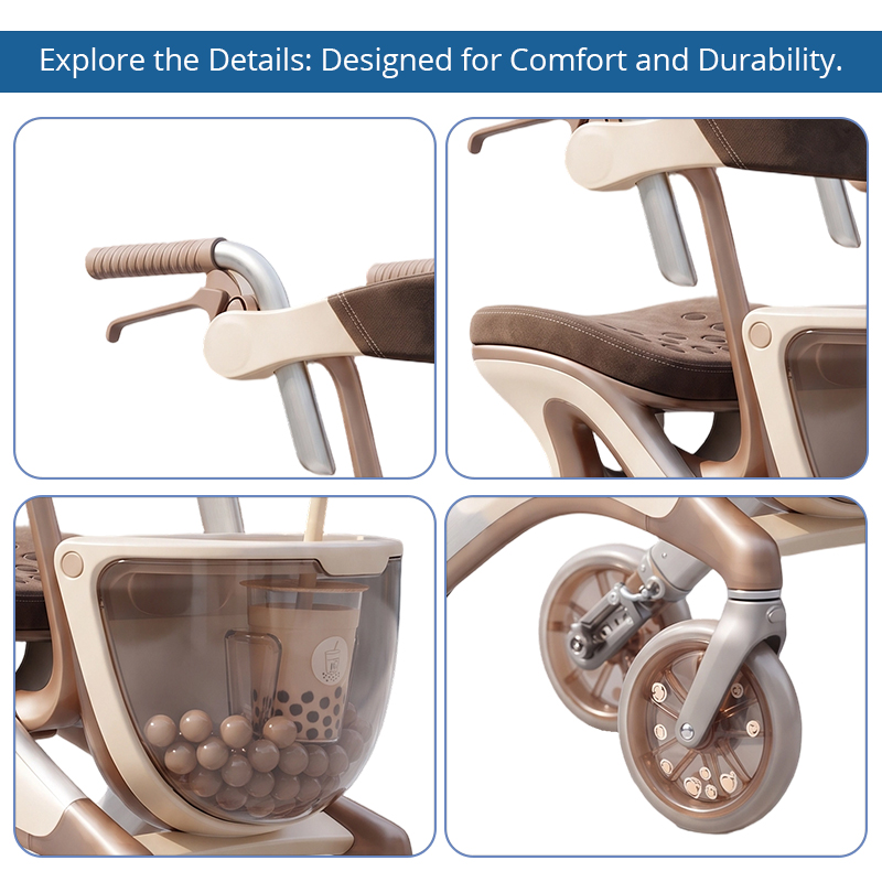 CR3091   New Design Carbon Fiber  Rollator Walker for Seniors | Glacier Blue Aluminum Frame Ergonomic Seat & Custom Mobility Solutions