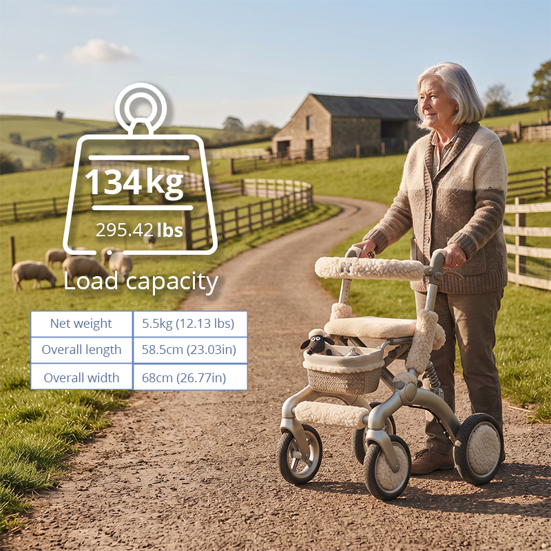 CR3092  New Design Carbon Fiber Rollator Walker for Elderly | Luxury Pearl White Shearling Style Mobility Aid OEM Manufacturer