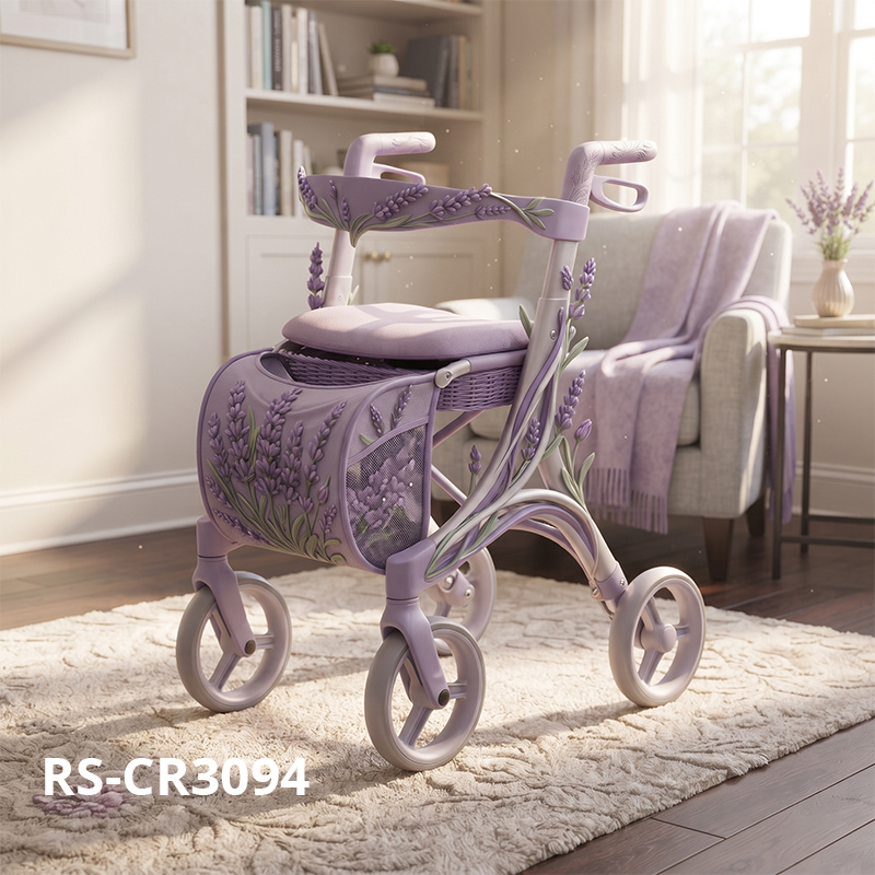 CR3094    New Design Rollator Walker for Seniors | Pink Aluminum Frame with Futuristic Wheels & Comfortable Seat OEM ODM Manufacturer