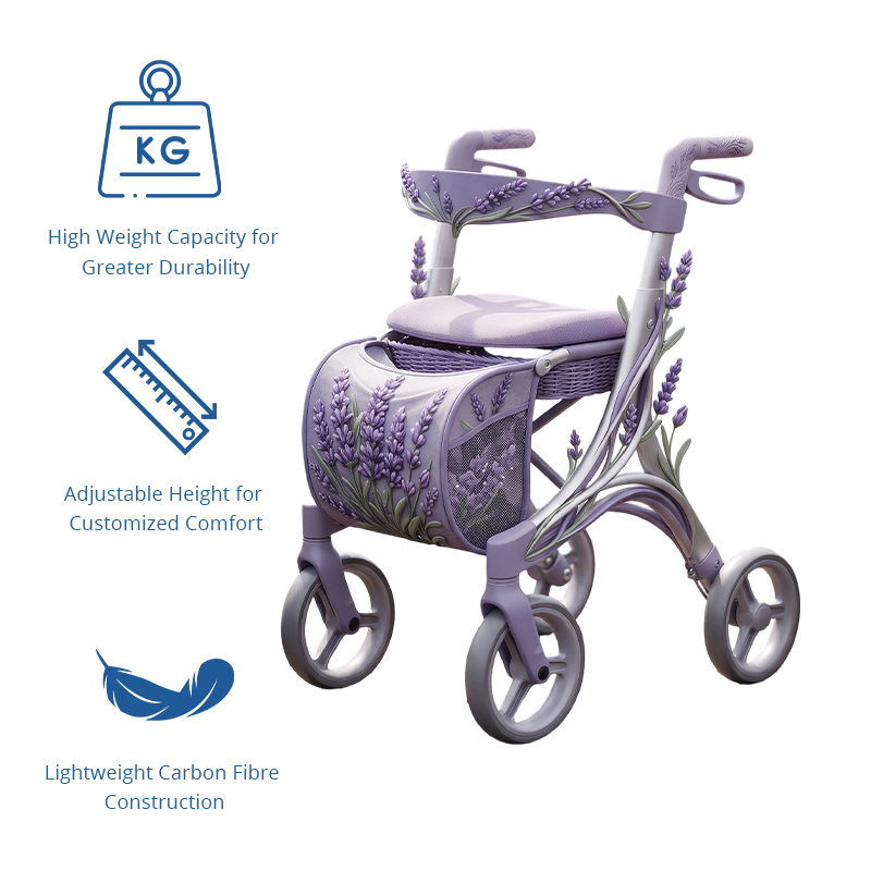 CR3094    New Design Rollator Walker for Seniors | Pink Aluminum Frame with Futuristic Wheels & Comfortable Seat OEM ODM Manufacturer