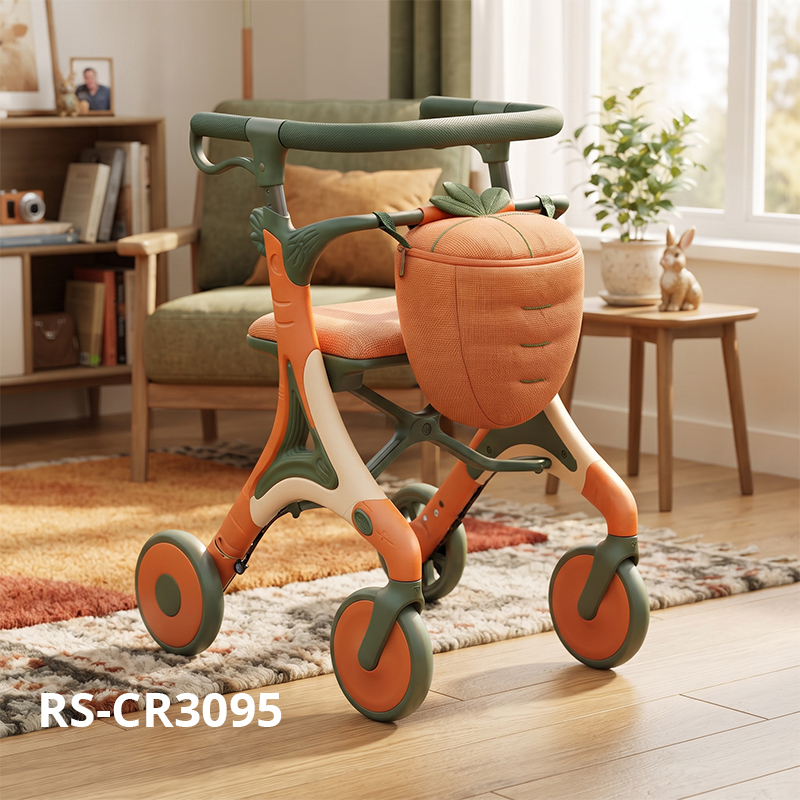 CR3095   New Design Carbon Fibre Rollator Walker with Pumpkin Storage Bag | Orange Green Lightweight Mobility Aid for Elderly OEM ODM