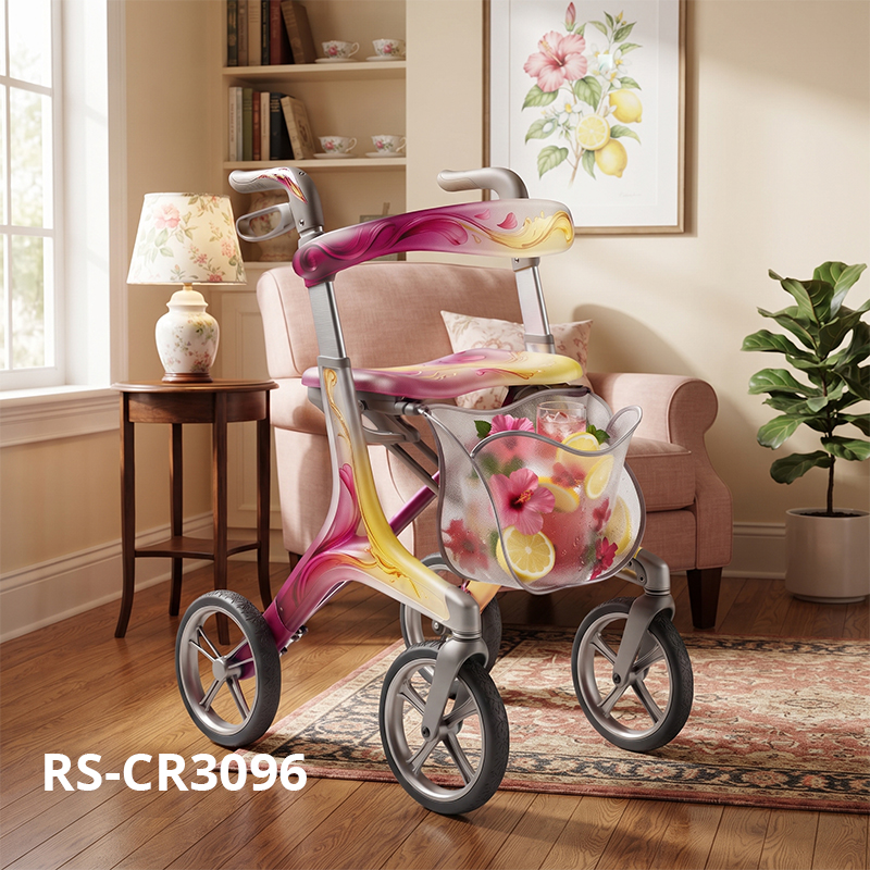 CR3096    New Design Carbon Fiber Rollator Walker for Seniors with Innovative Floral Pattern Design and Advanced Mobility Support