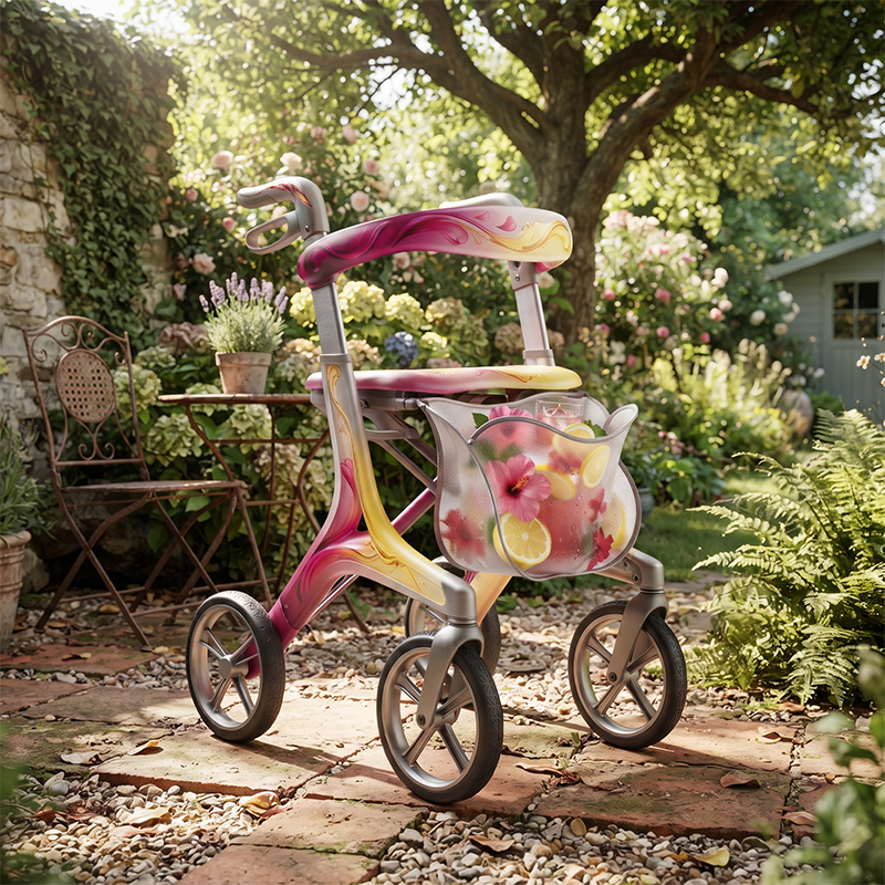 CR3096    New Design Carbon Fiber Rollator Walker for Seniors with Innovative Floral Pattern Design and Advanced Mobility Support