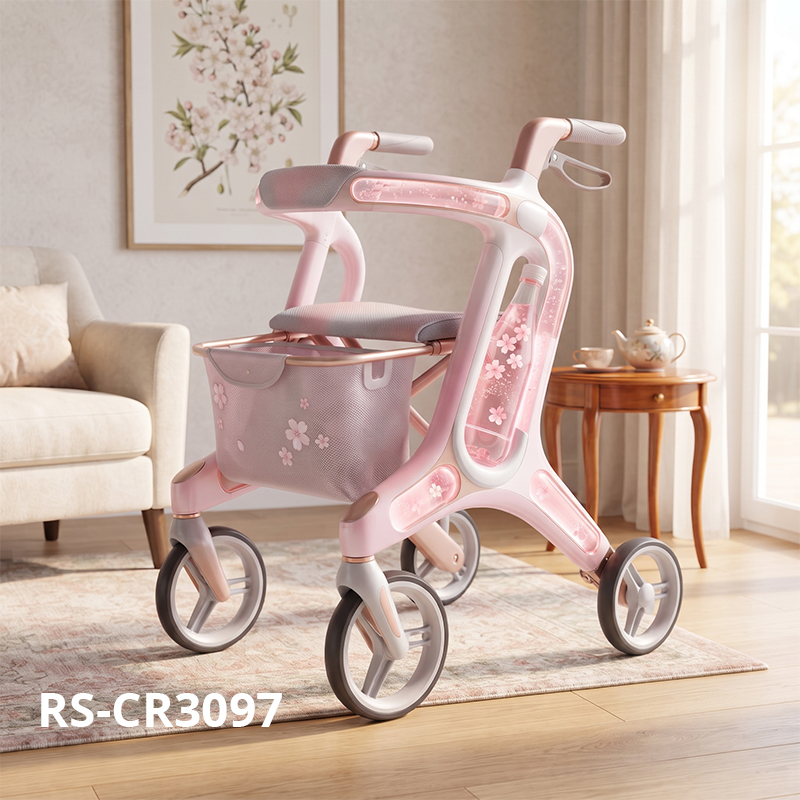 CR3097     New Design Carbon Fiber Rollator Walker for Seniors with Innovative Floral Pattern Design and Advanced Mobility Support