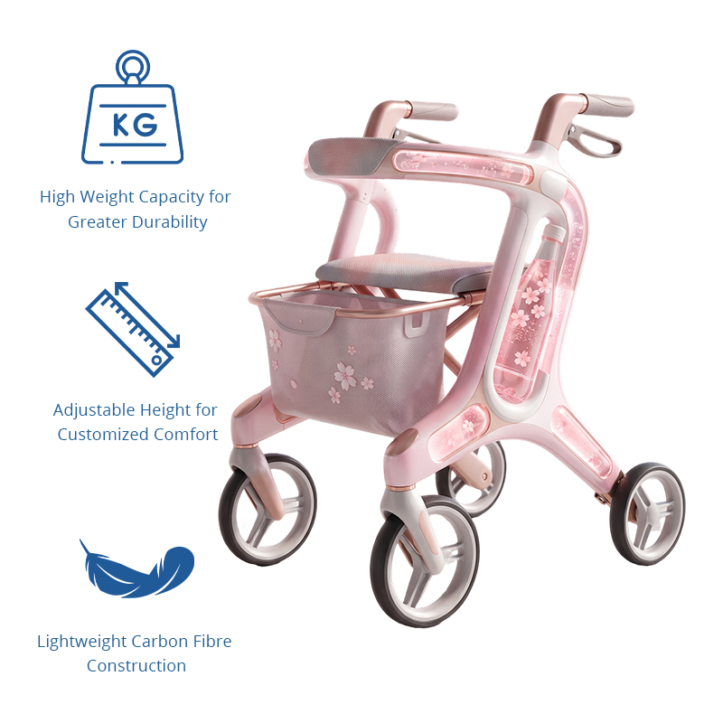 CR3097     New Design Carbon Fiber Rollator Walker for Seniors with Innovative Floral Pattern Design and Advanced Mobility Support
