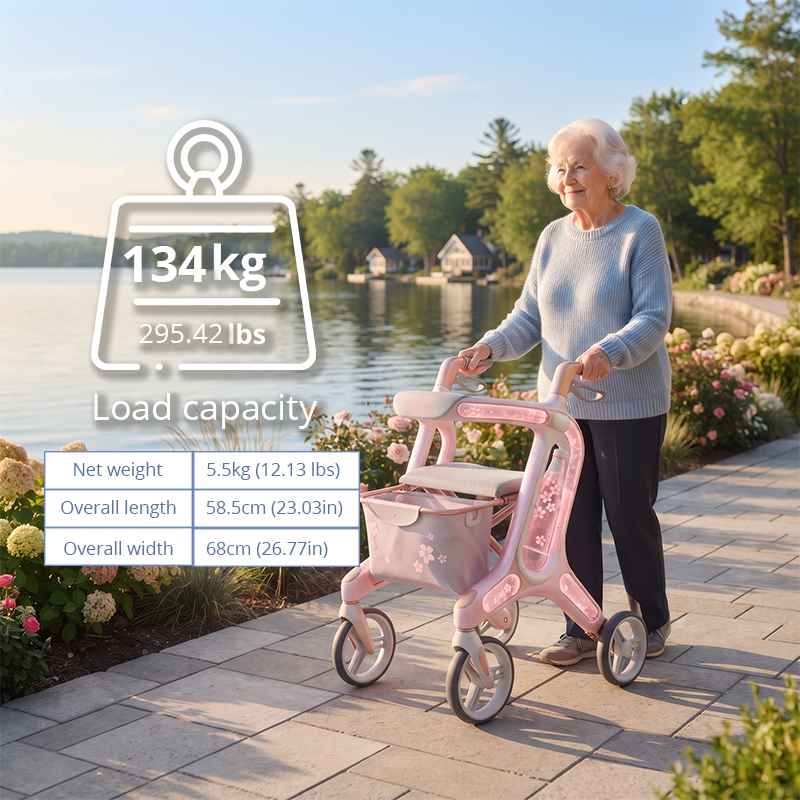 CR3097     New Design Carbon Fiber Rollator Walker for Seniors with Innovative Floral Pattern Design and Advanced Mobility Support