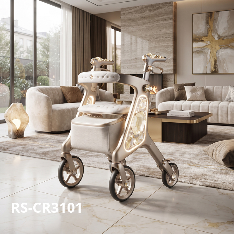 CR3101    New Design Carbon Rollator Walker for Seniors | Futuristic Golden Frame, Diamond Side Panel & Premium Lifestyle Mobility