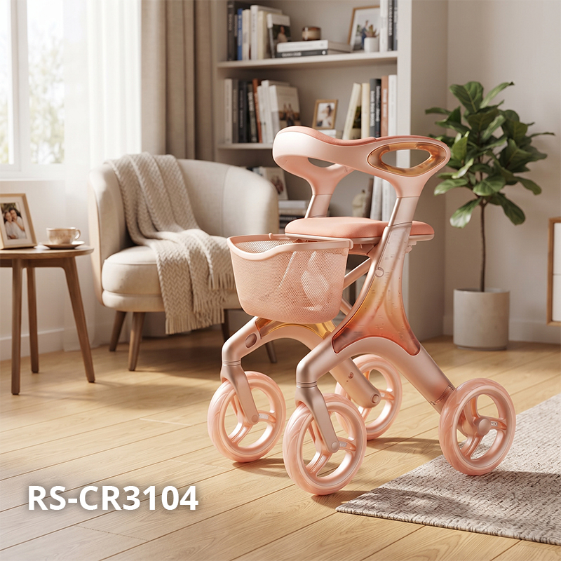 CR3104    New Design Carbon Fiber Rollator Walker for Seniors Rose Gold Streamline Design Lightweight Walking Aid OEM Supplier