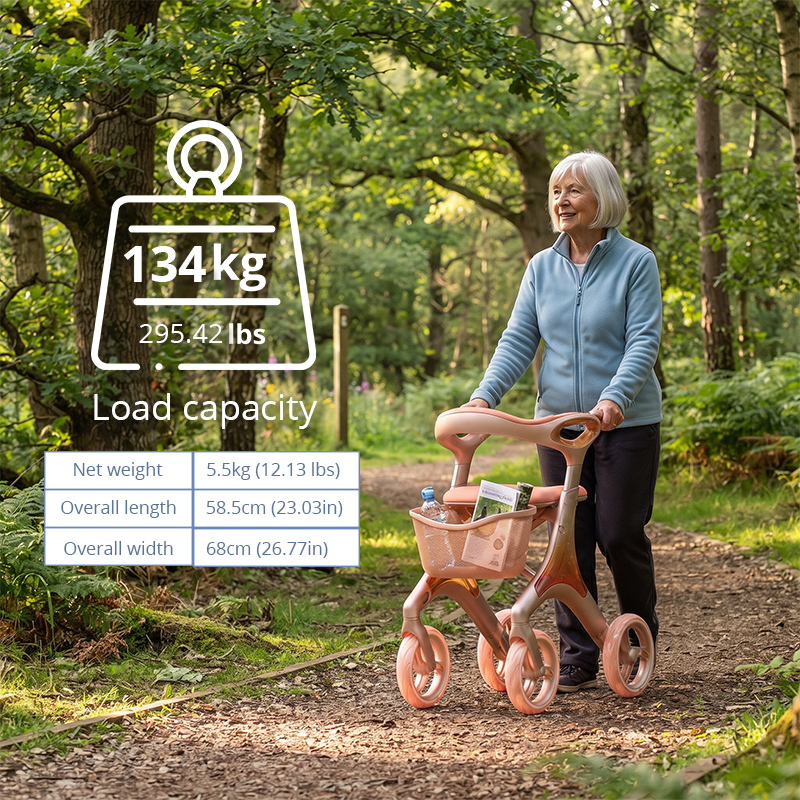 CR3104    New Design Carbon Fiber Rollator Walker for Seniors Rose Gold Streamline Design Lightweight Walking Aid OEM Supplier