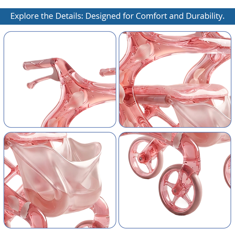 CR3120   New Design Carbon Fibre Rollator Walker Pearl PINK Floral Concept for Premium Senior Mobility OEM ODM