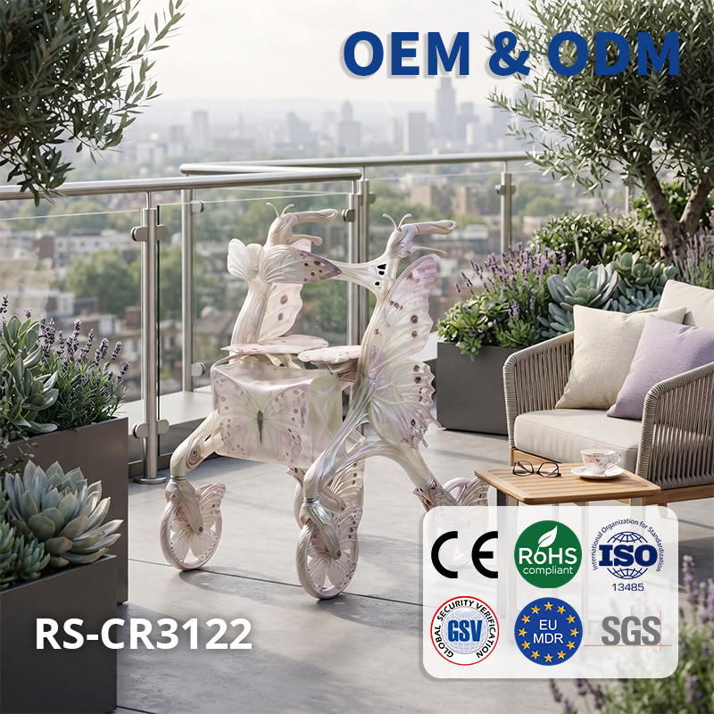 CR3123   New Design Metallic  Carbon Fibre Rollator Walker Aerodynamic Design Lightweight Folding CE Certified Outdoor Use