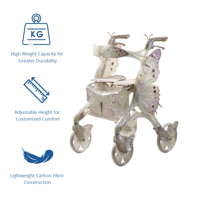 CR3123   New Design Metallic  Carbon Fibre Rollator Walker Aerodynamic Design Lightweight Folding CE Certified Outdoor Use