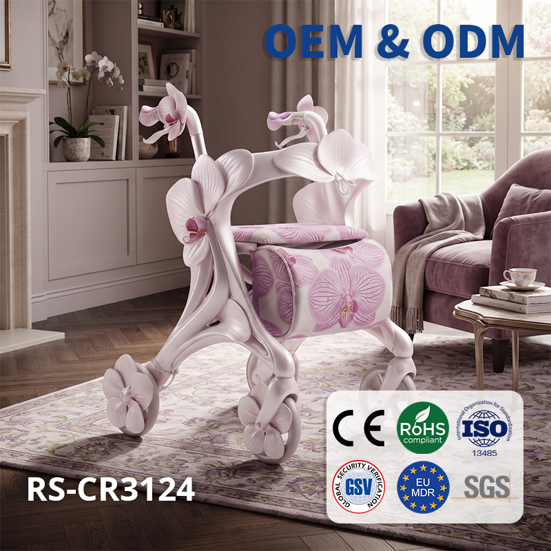 CR3124  New Design Metallic  Carbon Fibre Rollator Walker Aerodynamic Design Lightweight Folding CE Certified Outdoor Use