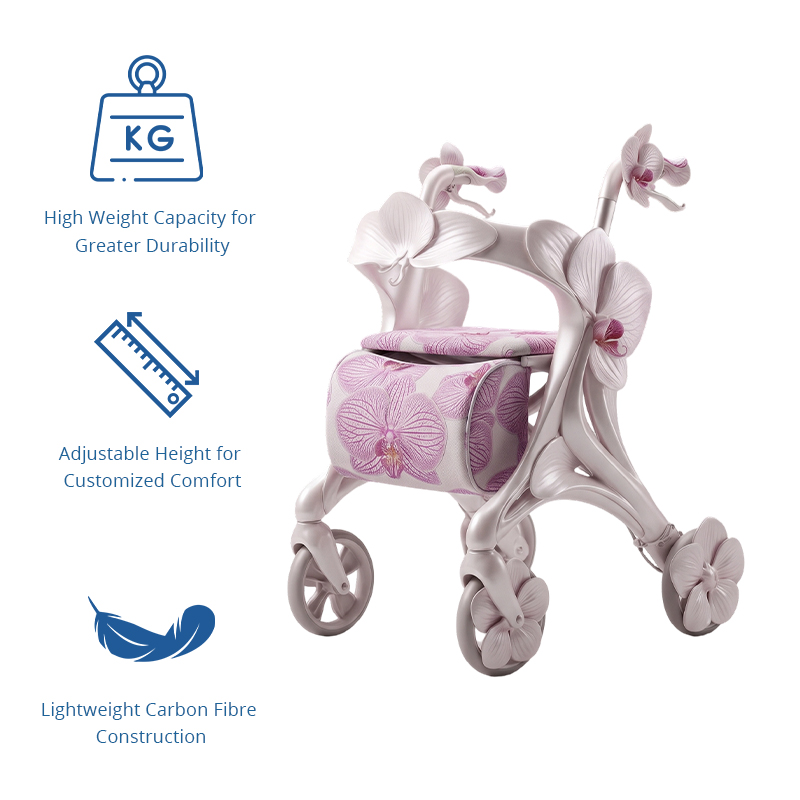 CR3124  New Design Metallic  Carbon Fibre Rollator Walker Aerodynamic Design Lightweight Folding CE Certified Outdoor Use