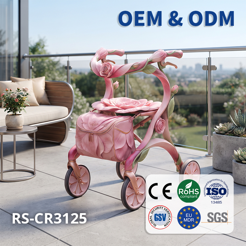 CR3125   New Design Metallic  Carbon Fibre Rollator Walker Aerodynamic Design Lightweight Folding CE Certified Outdoor Use
