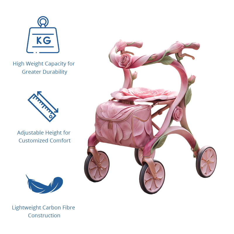 CR3125   New Design Metallic  Carbon Fibre Rollator Walker Aerodynamic Design Lightweight Folding CE Certified Outdoor Use