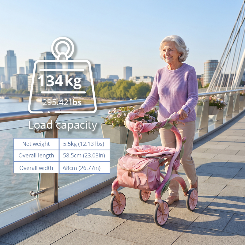CR3125   New Design Metallic  Carbon Fibre Rollator Walker Aerodynamic Design Lightweight Folding CE Certified Outdoor Use