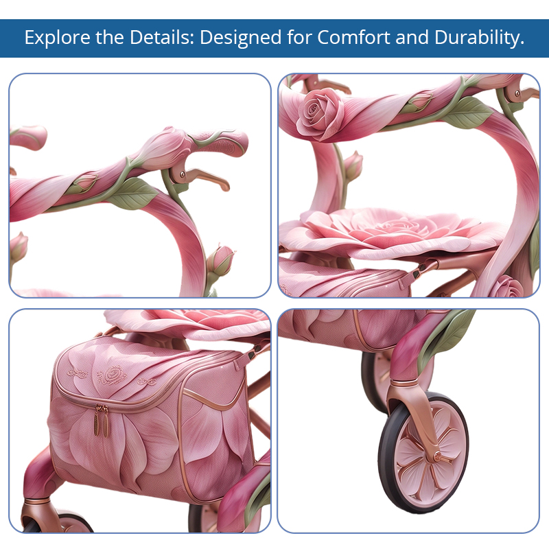 CR3125   New Design Metallic  Carbon Fibre Rollator Walker Aerodynamic Design Lightweight Folding CE Certified Outdoor Use