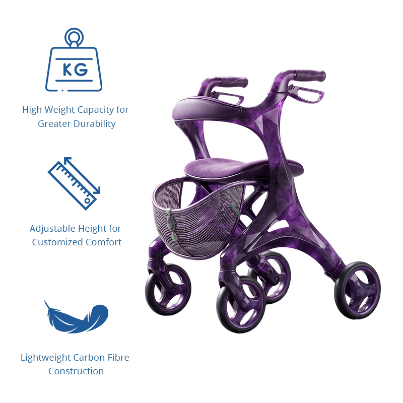 CR3126    New Design Concept Purple Marble Pattern Carbon Fiber Rollator Walker Lightweight Foldable OEM ODM Senior Mobility Aid