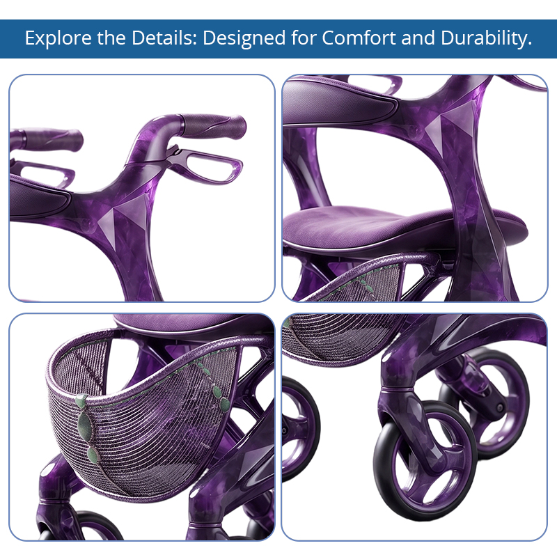 CR3126    New Design Concept Purple Marble Pattern Carbon Fiber Rollator Walker Lightweight Foldable OEM ODM Senior Mobility Aid