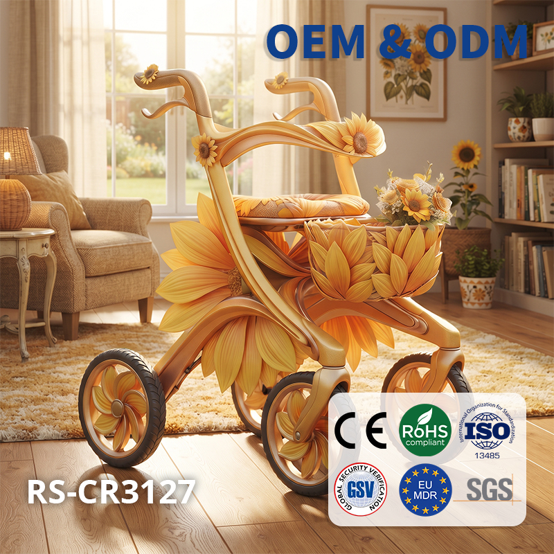 CR3127    New Design Concept Marble Pattern Carbon Fiber Rollator Walker Lightweight Foldable OEM ODM Senior Mobility Aid