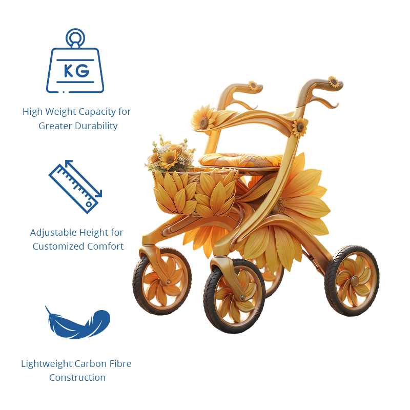 CR3127    New Design Concept Marble Pattern Carbon Fiber Rollator Walker Lightweight Foldable OEM ODM Senior Mobility Aid