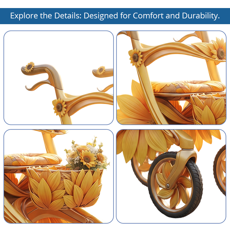 CR3127    New Design Concept Marble Pattern Carbon Fiber Rollator Walker Lightweight Foldable OEM ODM Senior Mobility Aid