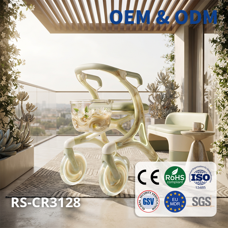 CR3128   New Design Concept Marble Pattern Carbon Fiber Rollator Walker Lightweight Foldable OEM ODM Senior Mobility Aid
