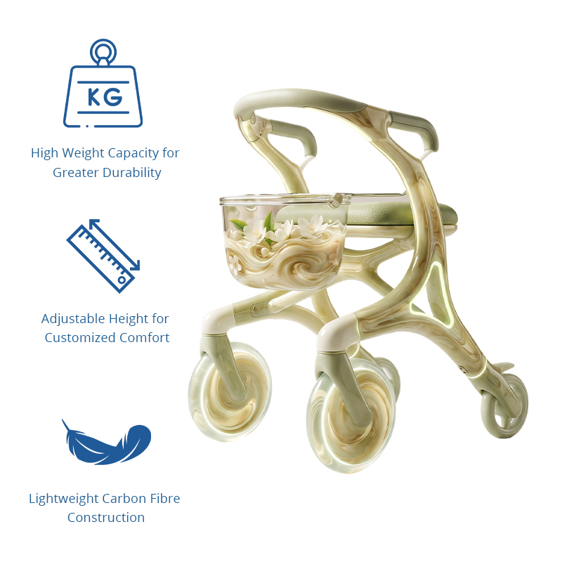 CR3128   New Design Concept Marble Pattern Carbon Fiber Rollator Walker Lightweight Foldable OEM ODM Senior Mobility Aid
