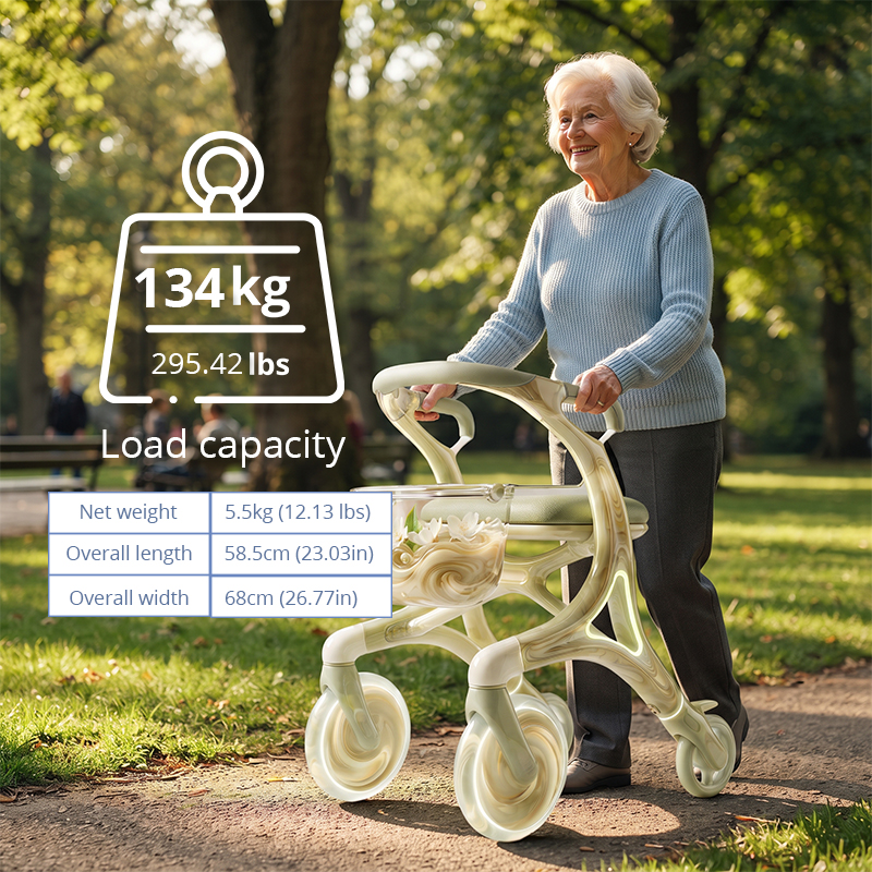 CR3128   New Design Concept Marble Pattern Carbon Fiber Rollator Walker Lightweight Foldable OEM ODM Senior Mobility Aid