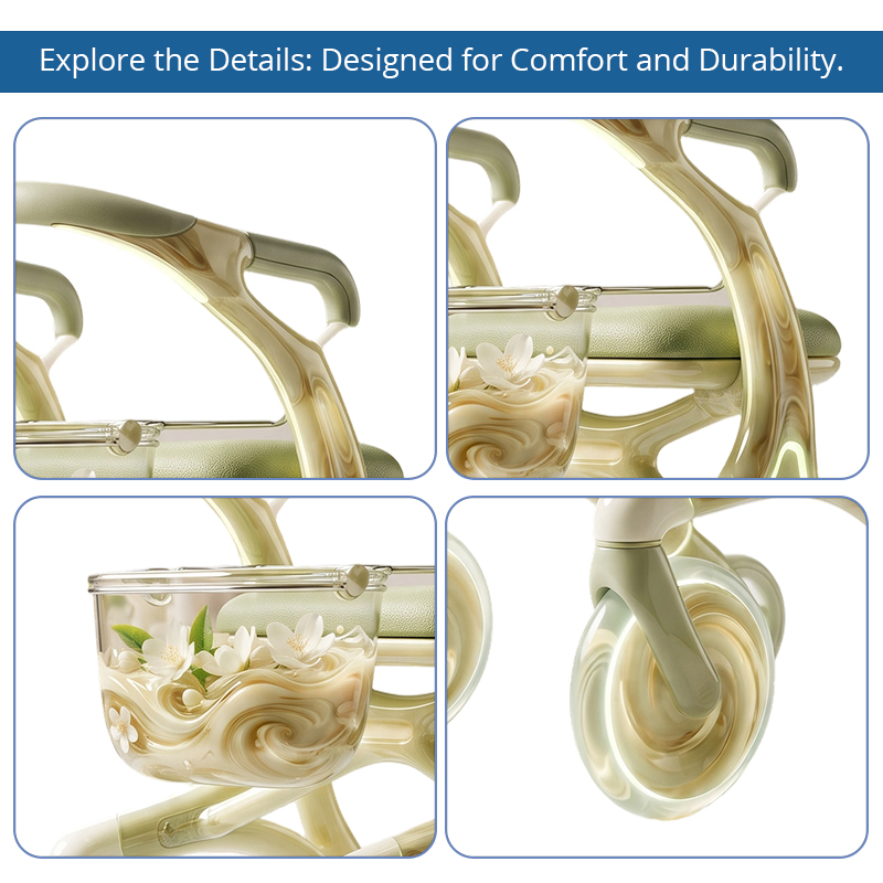 CR3128   New Design Concept Marble Pattern Carbon Fiber Rollator Walker Lightweight Foldable OEM ODM Senior Mobility Aid
