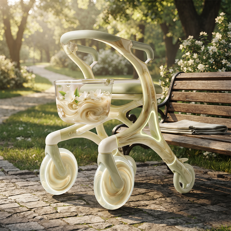 CR3128   New Design Concept Marble Pattern Carbon Fiber Rollator Walker Lightweight Foldable OEM ODM Senior Mobility Aid