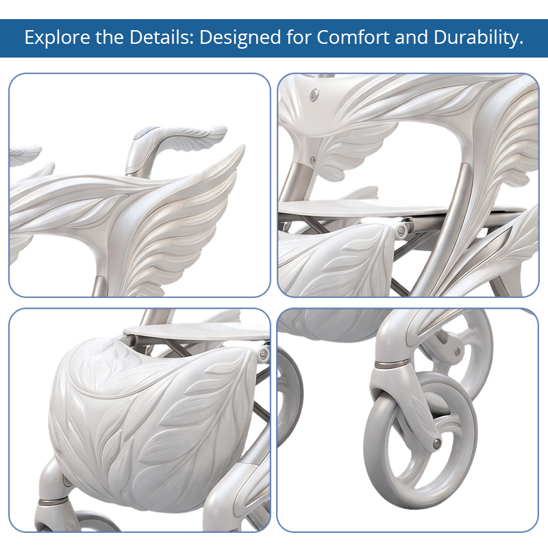 CR3129  Concept Rollator Walker White Silver Sculpted Angel Wings Carbon Fiber 6KG Lightweight Foldable OEM