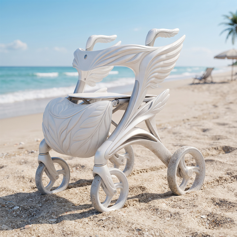 CR3129  Concept Rollator Walker White Silver Sculpted Angel Wings Carbon Fiber 6KG Lightweight Foldable OEM